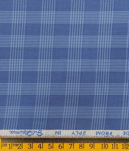 J.Hampstead Italy by Siyaram's Men's Light Blue 100% Supima Cotton 2 Ply Self Broad Checks Unstitched Suiting Fabric (1.30 Meter)