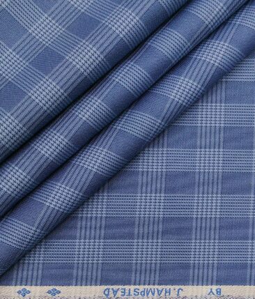 J.Hampstead Italy by Siyaram's Men's Light Blue 100% Supima Cotton 2 Ply Self Broad Checks Unstitched Suiting Fabric (1.30 Meter)