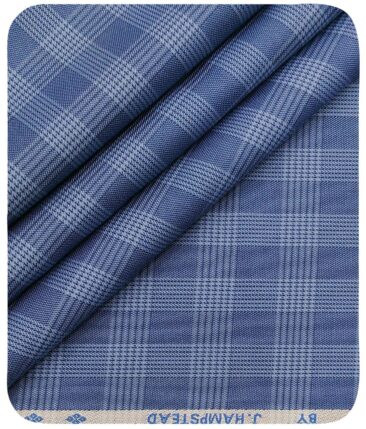 J.Hampstead Italy by Siyaram's Men's Light Blue 100% Supima Cotton 2 Ply Self Broad Checks Unstitched Suiting Fabric (1.30 Meter)