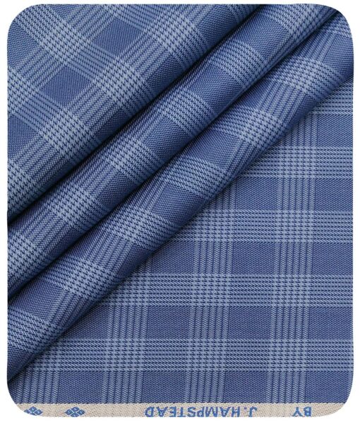 J.Hampstead Italy by Siyaram's Men's Light Blue 100% Supima Cotton 2 Ply Self Broad Checks Unstitched Suiting Fabric (1.30 Meter)