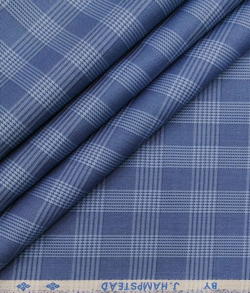 J.Hampstead Italy by Siyaram's Men's Light Blue 100% Supima Cotton 2 Ply Self Broad Checks Unstitched Suiting Fabric (1.30 Meter)