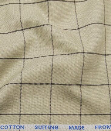 J.Hampstead Italy by Siyaram's Men's ButterMilk Beige 100% Supima Cotton 2 Ply Brown Checks Unstitched Suiting Fabric  (1.30 Meter)