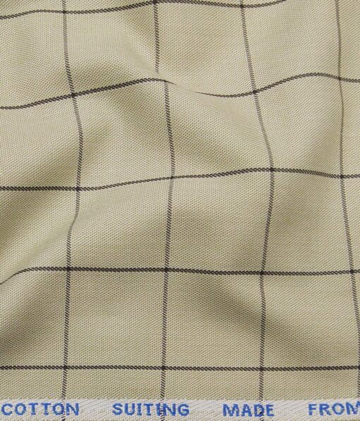 J.Hampstead Italy by Siyaram's Men's ButterMilk Beige 100% Supima Cotton 2 Ply Brown Checks Unstitched Suiting Fabric  (1.30 Meter)