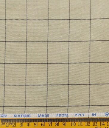 J.Hampstead Italy by Siyaram's Men's ButterMilk Beige 100% Supima Cotton 2 Ply Brown Checks Unstitched Suiting Fabric  (1.30 Meter)