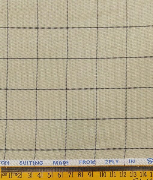 J.Hampstead Italy by Siyaram's Men's ButterMilk Beige 100% Supima Cotton 2 Ply Brown Checks Unstitched Suiting Fabric  (1.30 Meter)