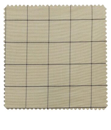 J.Hampstead Italy by Siyaram's Men's ButterMilk Beige 100% Supima Cotton 2 Ply Brown Checks Unstitched Suiting Fabric  (1.30 Meter)