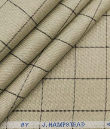 J.Hampstead Italy by Siyaram's Men's ButterMilk Beige 100% Supima Cotton 2 Ply Brown Checks Unstitched Suiting Fabric  (1.30 Meter)