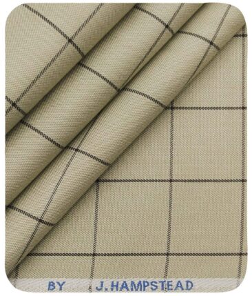 J.Hampstead Italy by Siyaram's Men's ButterMilk Beige 100% Supima Cotton 2 Ply Brown Checks Unstitched Suiting Fabric  (1.30 Meter)