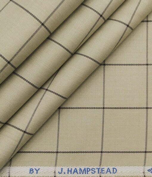 J.Hampstead Italy by Siyaram's Men's ButterMilk Beige 100% Supima Cotton 2 Ply Brown Checks Unstitched Suiting Fabric  (1.30 Meter)