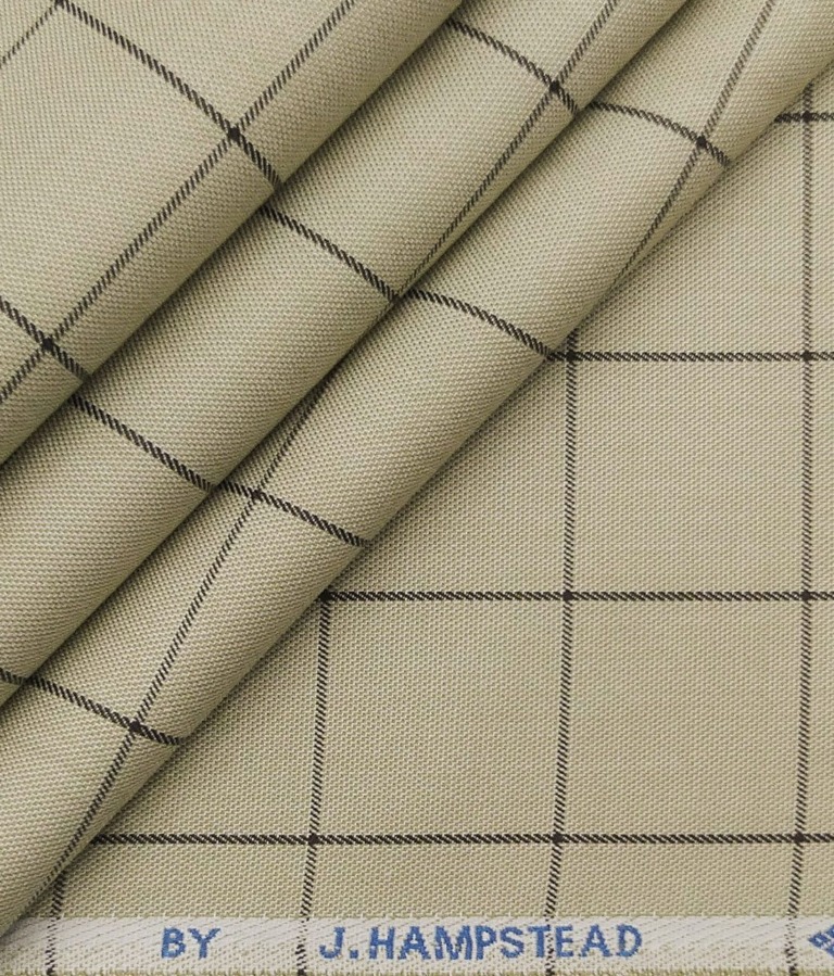 J.Hampstead Italy by Siyaram's Men's ButterMilk Beige 100% Supima Cotton 2 Ply Brown Checks Unstitched Suiting Fabric  (1.30 Meter)