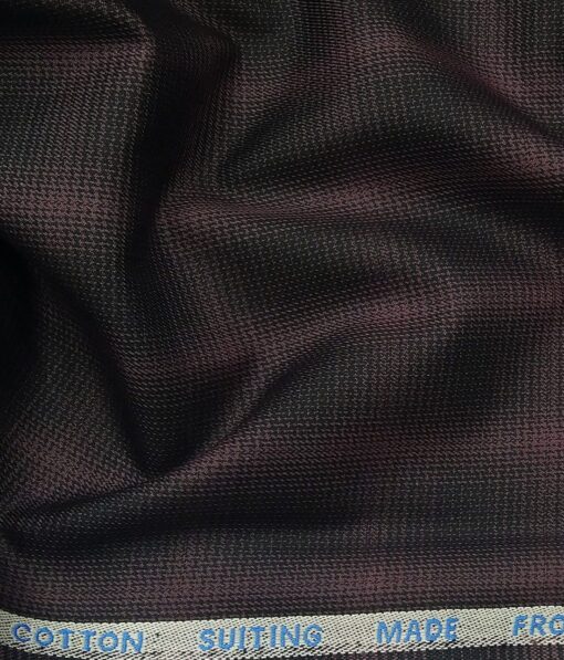 J.Hampstead Italy by Siyaram's Men's Dark Wine 100% Supima Cotton 2 Ply Self Checks Unstitched Suiting Fabric  (1.30 Meter)