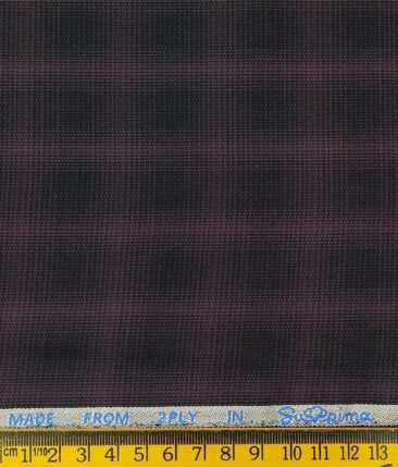 J.Hampstead Italy by Siyaram's Men's Dark Wine 100% Supima Cotton 2 Ply Self Checks Unstitched Suiting Fabric  (1.30 Meter)