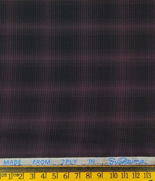 J.Hampstead Italy by Siyaram's Men's Dark Wine 100% Supima Cotton 2 Ply Self Checks Unstitched Suiting Fabric  (1.30 Meter)