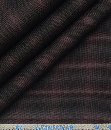 J.Hampstead Italy by Siyaram's Men's Dark Wine 100% Supima Cotton 2 Ply Self Checks Unstitched Suiting Fabric  (1.30 Meter)