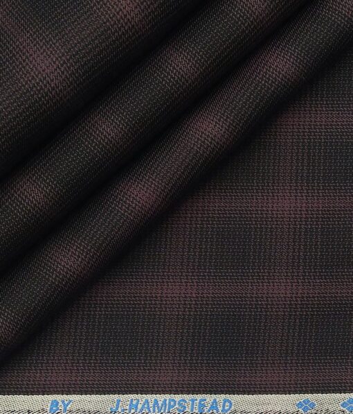 J.Hampstead Italy by Siyaram's Men's Dark Wine 100% Supima Cotton 2 Ply Self Checks Unstitched Suiting Fabric  (1.30 Meter)