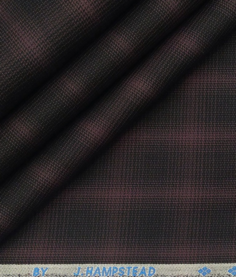 J.Hampstead Italy by Siyaram's Men's Dark Wine 100% Supima Cotton 2 Ply Self Checks Unstitched Suiting Fabric  (1.30 Meter)