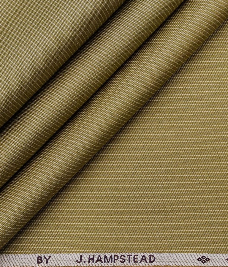 J.Hampstead Italy by Siyaram's Men's Fawn Beige 100% Supima Cotton 2 Ply Self Striped Unstitched Suiting Fabric  (1.30 Meter)