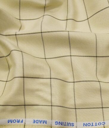 J.Hampstead Italy by Siyaram's Men's Light Beige 100% Supima Cotton 2 Ply Brown Checks Unstitched Suiting Fabric  (1.30 Meter)