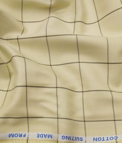 J.Hampstead Italy by Siyaram's Men's Light Beige 100% Supima Cotton 2 Ply Brown Checks Unstitched Suiting Fabric  (1.30 Meter)