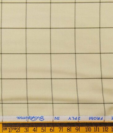 J.Hampstead Italy by Siyaram's Men's Light Beige 100% Supima Cotton 2 Ply Brown Checks Unstitched Suiting Fabric  (1.30 Meter)