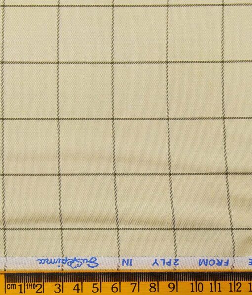 J.Hampstead Italy by Siyaram's Men's Light Beige 100% Supima Cotton 2 Ply Brown Checks Unstitched Suiting Fabric  (1.30 Meter)