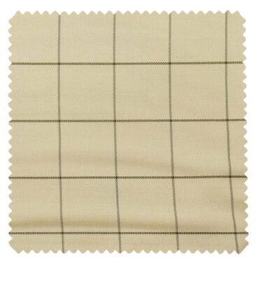 J.Hampstead Italy by Siyaram's Men's Light Beige 100% Supima Cotton 2 Ply Brown Checks Unstitched Suiting Fabric  (1.30 Meter)