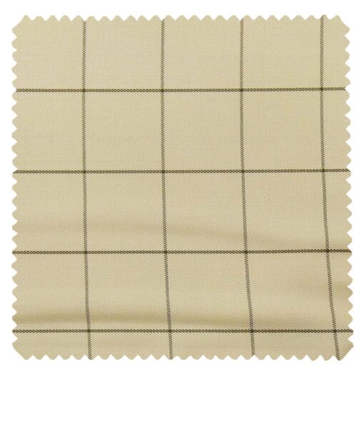 J.Hampstead Italy by Siyaram's Men's Light Beige 100% Supima Cotton 2 Ply Brown Checks Unstitched Suiting Fabric  (1.30 Meter)