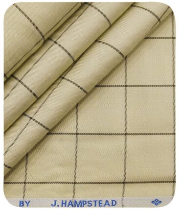 J.Hampstead Italy by Siyaram's Men's Light Beige 100% Supima Cotton 2 Ply Brown Checks Unstitched Suiting Fabric  (1.30 Meter)