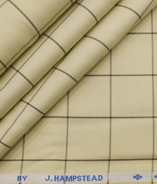 J.Hampstead Italy by Siyaram's Men's Light Beige 100% Supima Cotton 2 Ply Brown Checks Unstitched Suiting Fabric  (1.30 Meter)