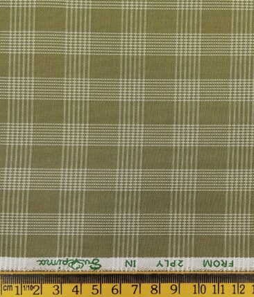 J.Hampstead Italy by Siyaram's Men's Light Greenish Brown 100% Supima Cotton 2 Ply Beige Checks Unstitched Suiting Fabric  (1.30 Meter)