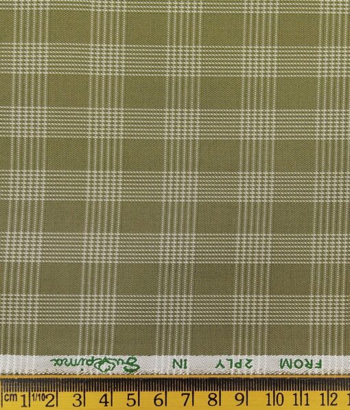 J.Hampstead Italy by Siyaram's Men's Light Greenish Brown 100% Supima Cotton 2 Ply Beige Checks Unstitched Suiting Fabric  (1.30 Meter)