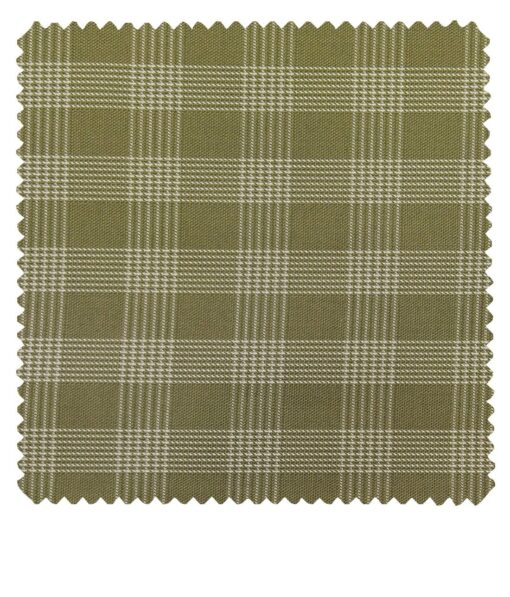 J.Hampstead Italy by Siyaram's Men's Light Greenish Brown 100% Supima Cotton 2 Ply Beige Checks Unstitched Suiting Fabric  (1.30 Meter)