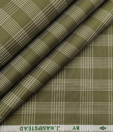 J.Hampstead Italy by Siyaram's Men's Light Greenish Brown 100% Supima Cotton 2 Ply Beige Checks Unstitched Suiting Fabric  (1.30 Meter)