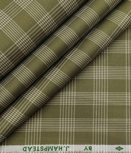 J.Hampstead Italy by Siyaram's Men's Light Greenish Brown 100% Supima Cotton 2 Ply Beige Checks Unstitched Suiting Fabric  (1.30 Meter)