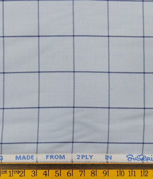 J.Hampstead Italy by Siyaram's Men's Sky Blue 100% Supima Cotton 2 Ply Navy Blue Checks Unstitched Suiting Fabric  (1.30 Meter)