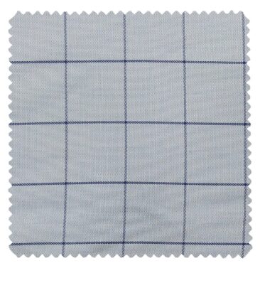 J.Hampstead Italy by Siyaram's Men's Sky Blue 100% Supima Cotton 2 Ply Navy Blue Checks Unstitched Suiting Fabric  (1.30 Meter)