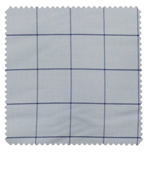 J.Hampstead Italy by Siyaram's Men's Sky Blue 100% Supima Cotton 2 Ply Navy Blue Checks Unstitched Suiting Fabric  (1.30 Meter)