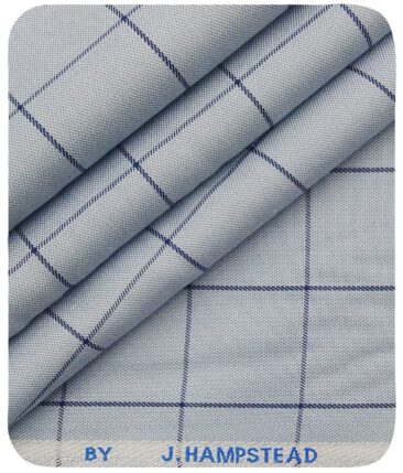 J.Hampstead Italy by Siyaram's Men's Sky Blue 100% Supima Cotton 2 Ply Navy Blue Checks Unstitched Suiting Fabric  (1.30 Meter)