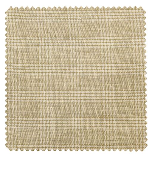 J.Hampstead Men's Beige Broad 40 LEA 100% European Linen Self Checks Unstitched Suiting Fabric (3 Meter)