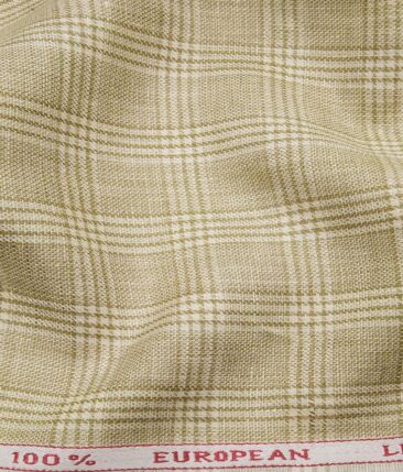 J.Hampstead Men's Beige Broad 40 LEA 100% European Linen Self Checks Unstitched Suiting Fabric (3 Meter)