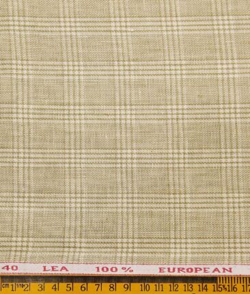 J.Hampstead Men's Beige Broad 40 LEA 100% European Linen Self Checks Unstitched Suiting Fabric (3 Meter)