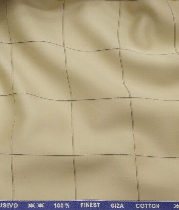 Tessitura Monti Men's Oat Beige 100% Giza Cotton Broad Checks Shirt Fabric (1.60 M)
