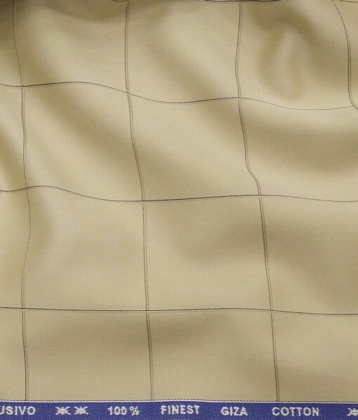 Tessitura Monti Men's Oat Beige 100% Giza Cotton Broad Checks Shirt Fabric (1.60 M)