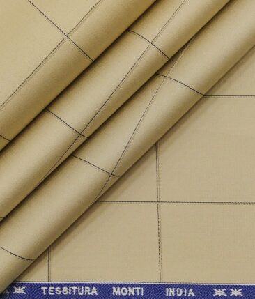 Tessitura Monti Men's Oat Beige 100% Giza Cotton Broad Checks Shirt Fabric (1.60 M)