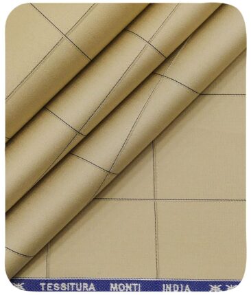 Tessitura Monti Men's Oat Beige 100% Giza Cotton Broad Checks Shirt Fabric (1.60 M)