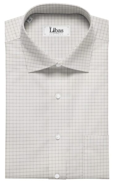 Tessitura Monti Men's Pure White 100% Giza Cotton Black Checks Shirt Fabric (1.60 M)