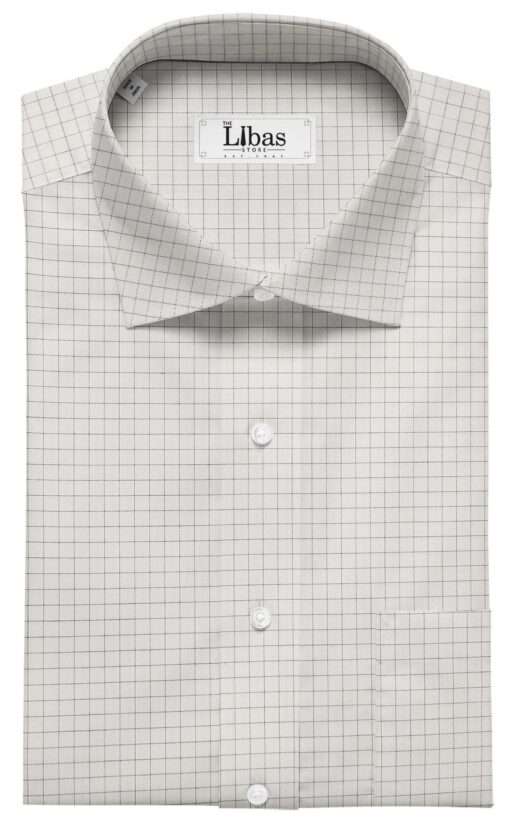 Tessitura Monti Men's Pure White 100% Giza Cotton Black Checks Shirt Fabric (1.60 M)