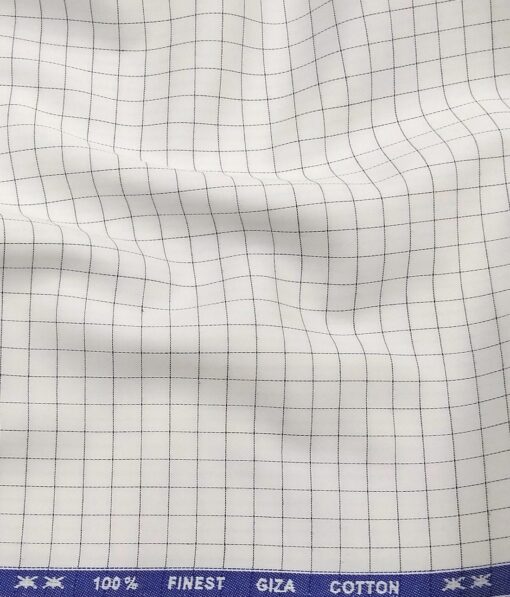 Tessitura Monti Men's Pure White 100% Giza Cotton Black Checks Shirt Fabric (1.60 M)