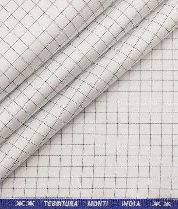 Tessitura Monti Men's Pure White 100% Giza Cotton Black Checks Shirt Fabric (1.60 M)