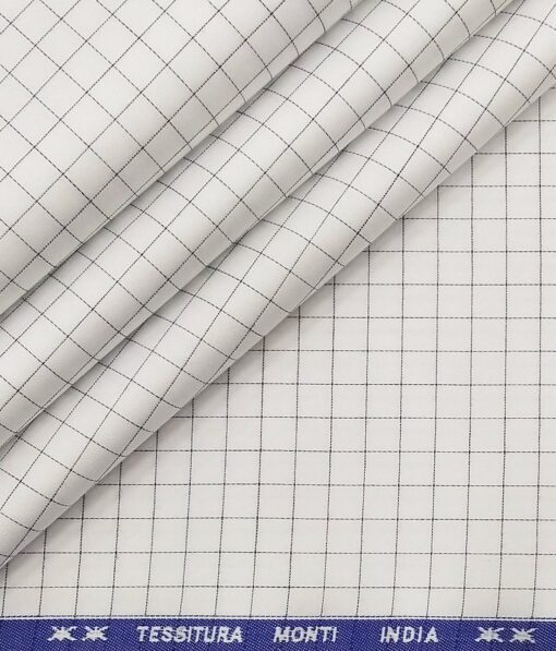 Tessitura Monti Men's Pure White 100% Giza Cotton Black Checks Shirt Fabric (1.60 M)